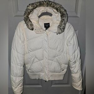 A&F Abercrombie & Fitch Cream Puffer Down Jacket Coat Y2K Junior's M Women's S